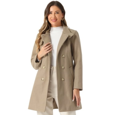 MODA NOVA Double Breasted Overcoat for Juniors Winter Stand Collar Classic Pea Coats M Brown