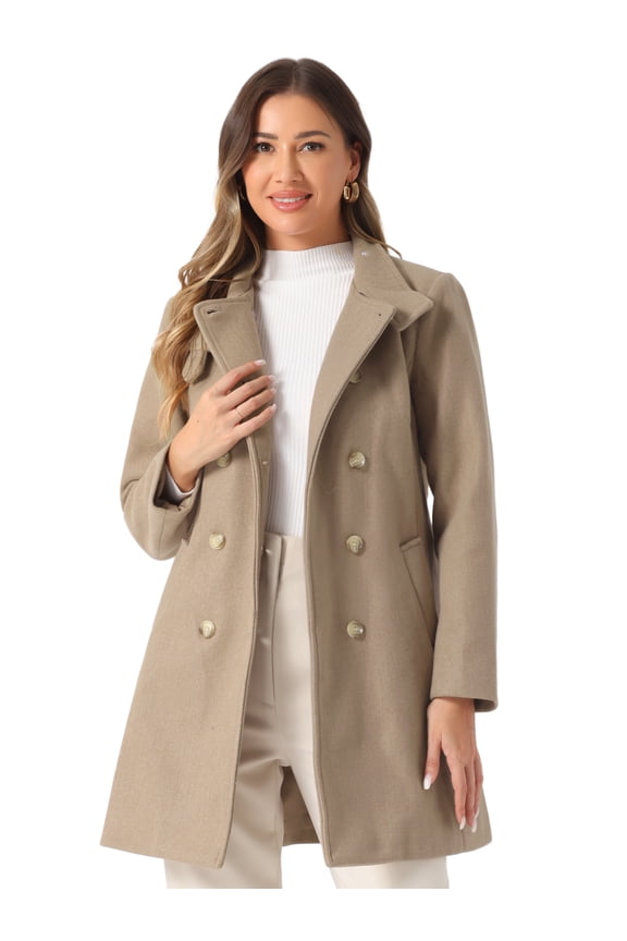 Double Breasted Overcoat for Juniors Winter Stand Collar Classic Pea Coats XL Brown