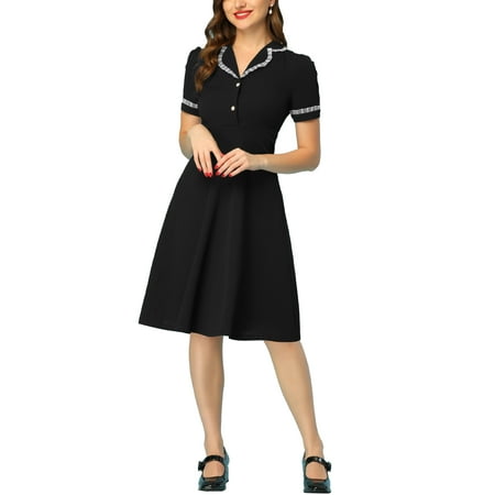 MODA NOVA Elegant Dress for Juniors Ruffled Peter Pan Collar Midi Dresses