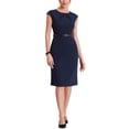 thumbnail image 1 of MODA NOVA Elegant Wear-to-Work Dress for Juniors Round Neck Cap Sleeve Belted  Sheath Midi Dresses, 1 of 5