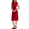 thumbnail image 1 of MODA NOVA Elegant Wear-to-Work Dress for Juniors Round Neck Cap Sleeve Belted  Sheath Midi Dresses, 1 of 5