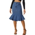 thumbnail image 1 of MODA NOVA Fishtail Denim Skirt for Juniors High Waist Bodycon Jean Ruffles Skirts Dark Blue XS, 1 of 1