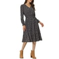 thumbnail image 1 of MODA NOVA Floral Dress for Junior's V Neck Belt Waist Long Sleeve Flowy Flare Chiffon Midi Dress, 1 of 5