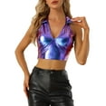 thumbnail image 1 of MODA NOVA Holographic Crop Top for Junior's Shimmering Shiny Party Halter Metallic Tops M Blue, 1 of 5