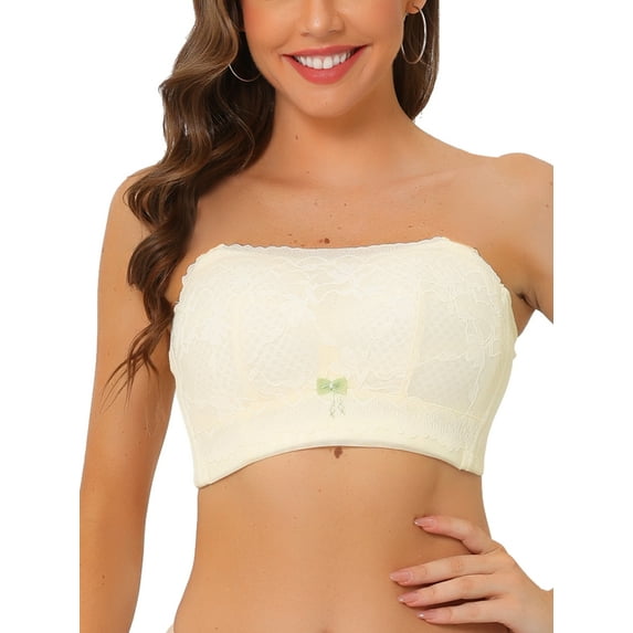 MODA NOVA Invisible Bandeau Bra, Juniors Strapless Buckle Lift Insert Lace Bralette Beige D 38