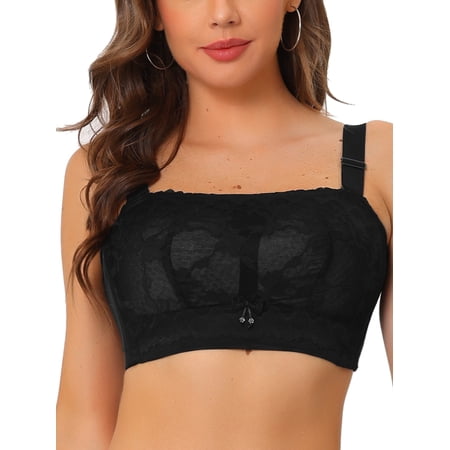 MODA NOVA Invisible Bandeau Bra, Juniors Strapless Buckle Lift Insert Lace Bralette Black C 36