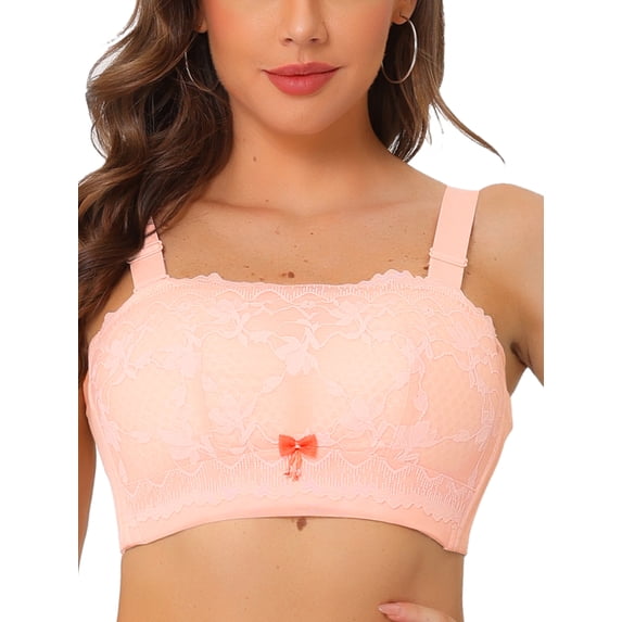 MODA NOVA Invisible Bandeau Bra, Juniors Strapless Buckle Lift Insert Lace Bralette Pink C 40