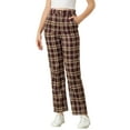 thumbnail image 1 of MODA NOVA Junior Plaid Elastic Waist Button Zipper Straight Leg Long Pants Red Brown S, 1 of 6