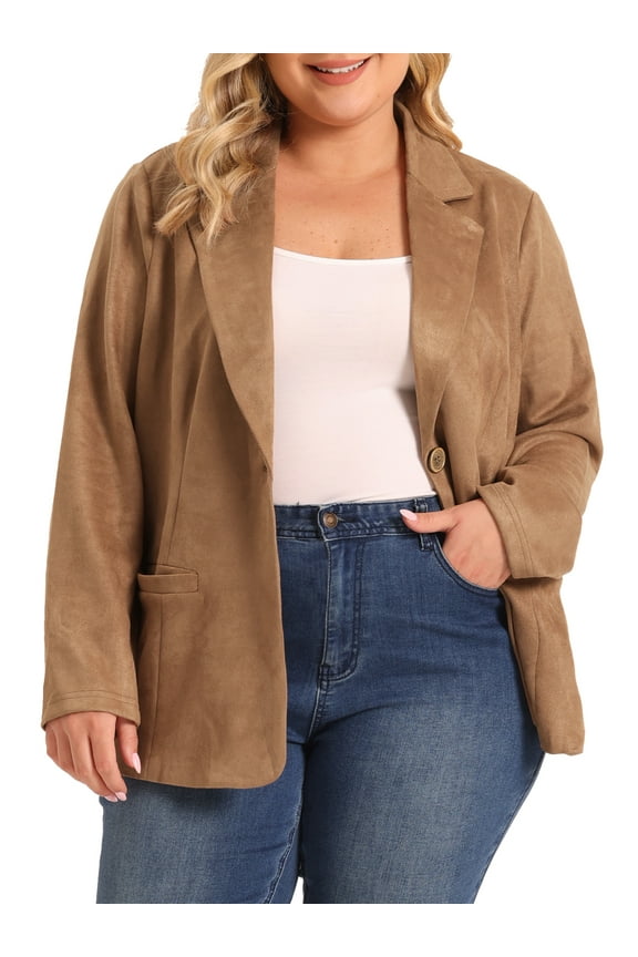 Junior Plus Size Faux Suede Jacket for Lapel Casual Blazer Jackets