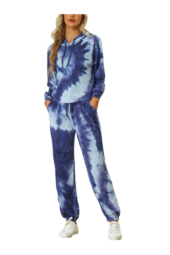 Junior's 2 Piece Sweatsuits Tie Dye Pullover Hoodie Drawstring Jogging Tracksuit Sports Outfit