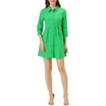 thumbnail image 1 of MODA NOVA Junior's 3/4 Sleeve Solid Button Front Flare Mini Shirt Dress, 1 of 6