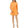 thumbnail image 1 of MODA NOVA Junior's 3/4 Sleeve Solid Button Front Flare Mini Shirt Dress, 1 of 5