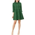 thumbnail image 1 of MODA NOVA Junior's 3/4 Sleeve Solid Button Front Flare Mini Shirt Dress, 1 of 6