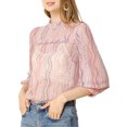 thumbnail image 1 of MODA NOVA Junior's 3/4 Sleeves Ruffle Mock Neck Lace Pullover Tops Pink XXL, 1 of 6