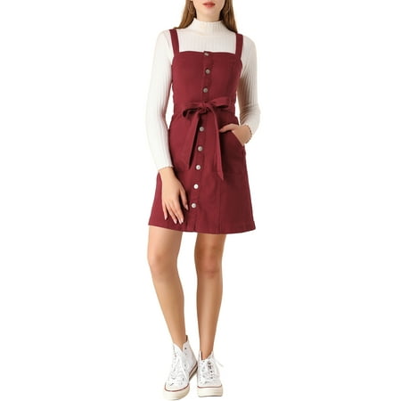 MODA NOVA Junior's Adjustable Strap a-Line Overall Denim Dress