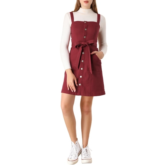 MODA NOVA Junior's Adjustable Strap a-Line Overall Denim Dress