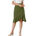 thumbnail image 1 of MODA NOVA Junior's Asymmetrical Ruffle Hem Elastic Waist Midi Skirt Green 11, 1 of 5