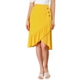 thumbnail image 1 of MODA NOVA Junior's Asymmetrical Ruffle Hem Elastic Waist Midi Skirt Yellow 7, 1 of 5