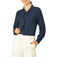 thumbnail image 1 of MODA NOVA Junior's Bow Tie Neck Long Sleeve Casual Button Decor Shirt, 1 of 7