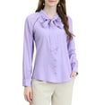 thumbnail image 1 of MODA NOVA Junior's Bow Tie Neck Long Sleeve Casual Button Decor Shirt, 1 of 7