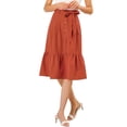 thumbnail image 1 of MODA NOVA Junior's Button Decor Belted High Waist Ruffle A-Line Skirt Rust M, 1 of 6