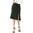 thumbnail image 1 of MODA NOVA Junior's Button Decor Elastic Waist Slit Hem A-Line Skirt Black XS, 1 of 5
