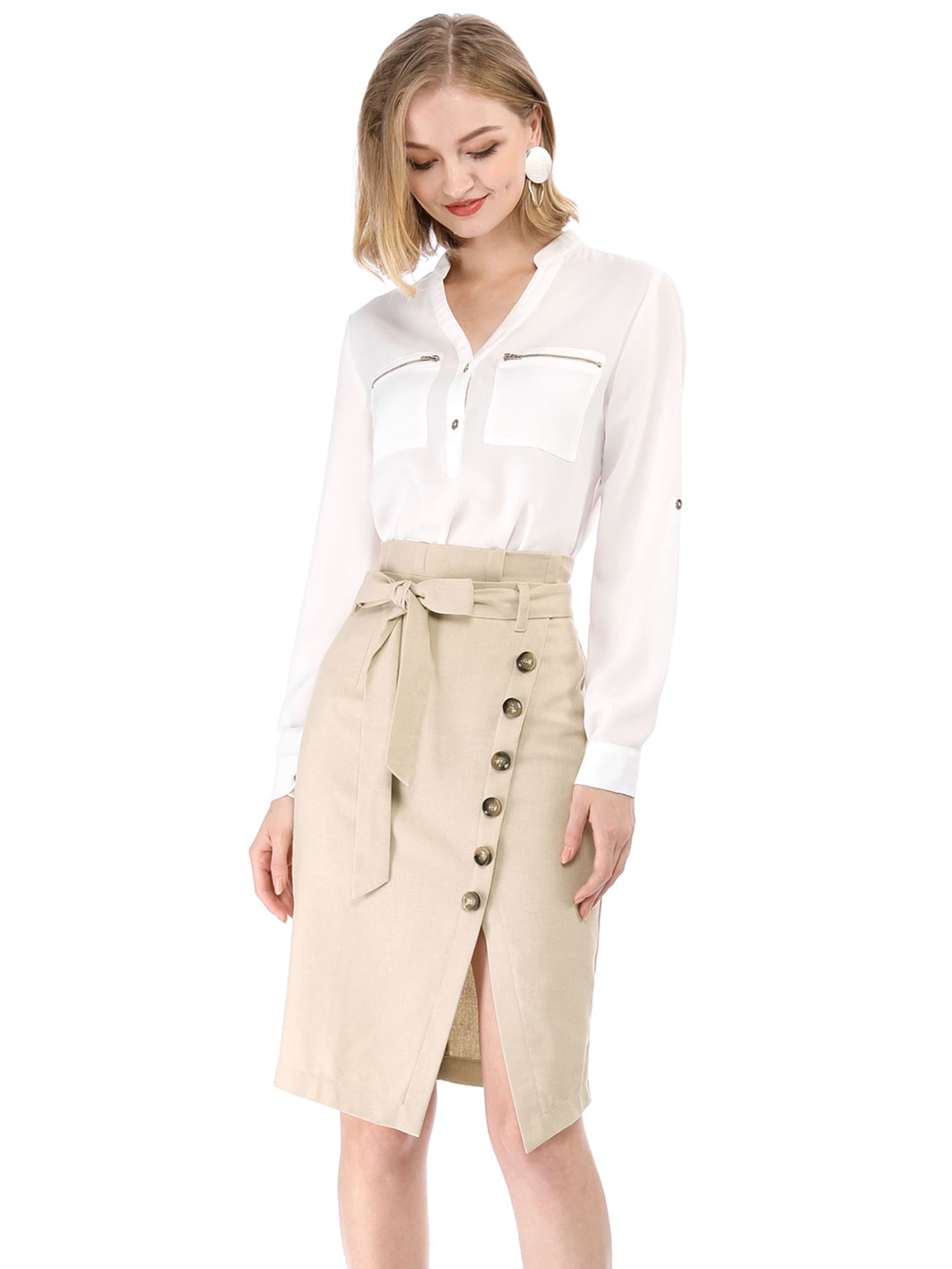 【NONCODE】CASE Belt Pin Tuck Long Skirt MODA NOVA Junior's Button Decor Split Belted Vintage Knee