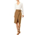 thumbnail image 1 of MODA NOVA Junior's Button Decor Split Belted Vintage Knee Pencil Skirt Brown 9, 1 of 6