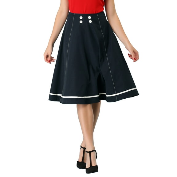 MODA NOVA Junior's Button Decor Tie High Waist A-Line Mid-Length Skirt Black 9