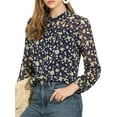 thumbnail image 1 of MODA NOVA Junior's Button Down Long Sleeve Floral Chiffon Ruffle Shirt Navy Blue XXL, 1 of 5