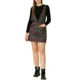 thumbnail image 1 of MODA NOVA Junior's Button Front V Neck Mini Plaid Tweed Bib Overall Pinafore Dress, 1 of 6