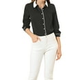 thumbnail image 1 of MODA NOVA Junior's Button Up Shirt Long Sleeve Buttons Cuff Top Blouse Black S, 1 of 5