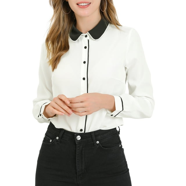 MODA NOVA Junior's Button Up Shirt Long Sleeve Buttons Cuff Top Blouse White XXL