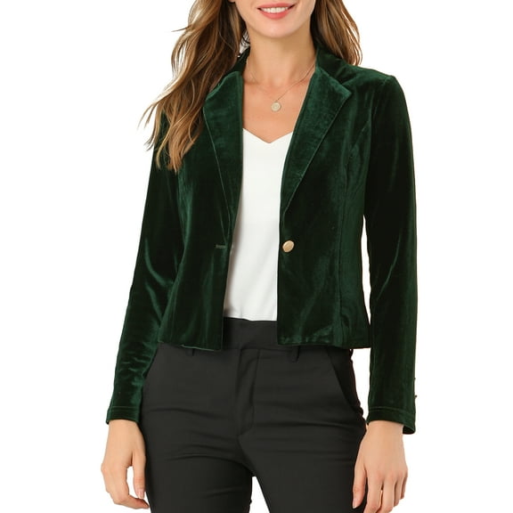 MODA NOVA Junior's Button Velvet Blazer Lapel  Business Office Suit Jacket Green 2XL