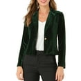 thumbnail image 1 of MODA NOVA Junior's Button Velvet Blazer Lapel  Business Office Suit Jacket Green M, 1 of 5
