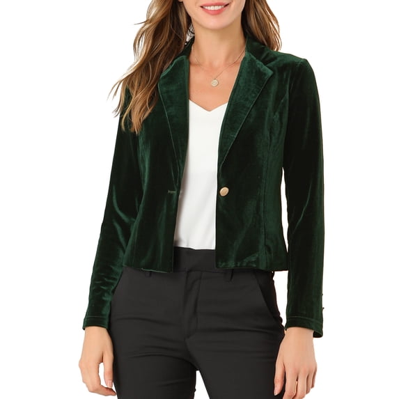 MODA NOVA Junior's Button Velvet Blazer Lapel Business Office Suit Jacket Green M