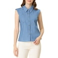 thumbnail image 1 of MODA NOVA Junior's Cap Sleeve Work Shirts Turn Down Collar Button Blouse Tops Light blue L, 1 of 5