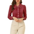 thumbnail image 1 of MODA NOVA Junior's Casual Peter Pan Collar Puff Sleeve Blouse Shirt Burgundy 2XL, 1 of 6