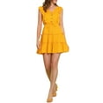 thumbnail image 1 of MODA NOVA Junior's Casual V Neck Ruffle Trim Sleeve Flare Tiered Dress Yellow S, 1 of 5