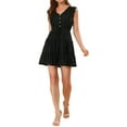 thumbnail image 1 of MODA NOVA Junior's Casual V Neck Ruffle Trim Sleeve Flare Tiered Dress, 1 of 6