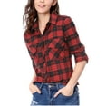 thumbnail image 1 of MODA NOVA Junior's Check Roll Up Sleeves Flap Pockets Brushed Shirt, 1 of 7