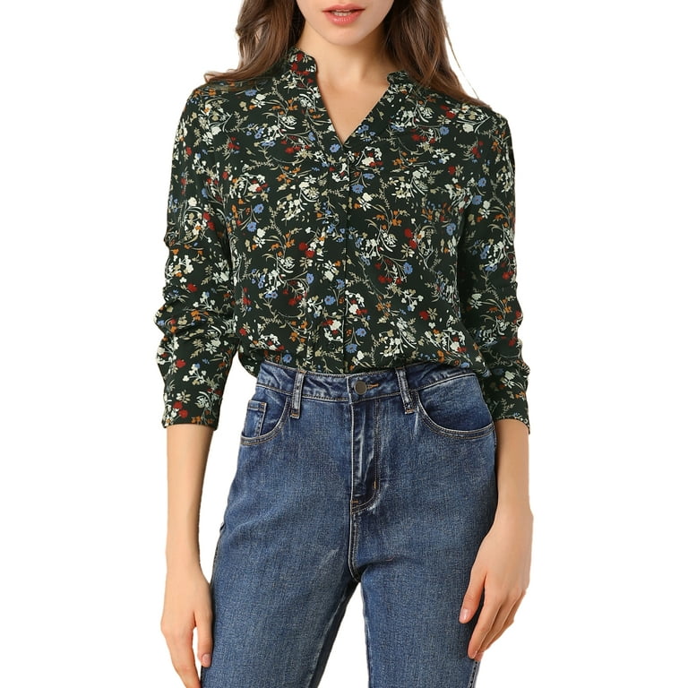 Chiffon Print Loose V- neck Long Sleeve Blouses Chiffon Print Loose V- neck Long Sleeve Blouses