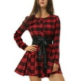 thumbnail image 1 of MODA NOVA Junior's Christmas Party Plaids Long Sleeves Belted Mini A Line Shirt Dress, 1 of 5