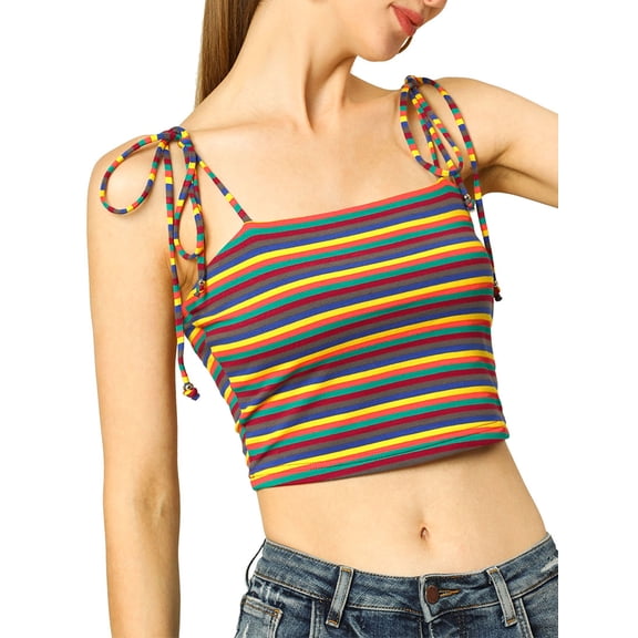 MODA NOVA Junior's Colorful Rainbow Striped Cami Tube Tops Multicolor Black M