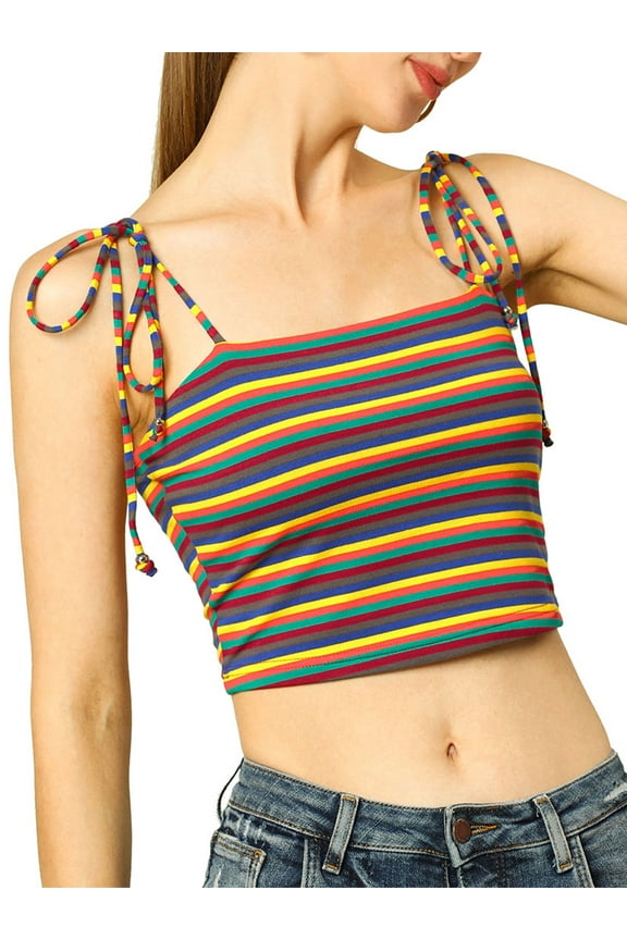 Junior's Colorful Rainbow Striped Cami Tube Tops Multicolor Black M