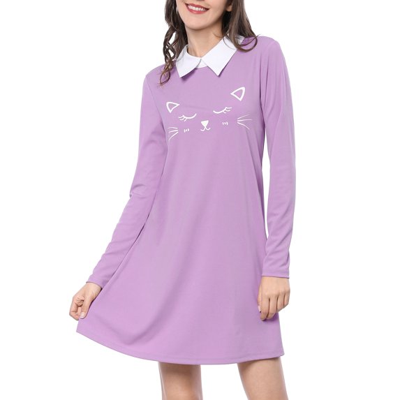 MODA NOVA Junior's Contrast Collar Flare Hem Above Knee Dress