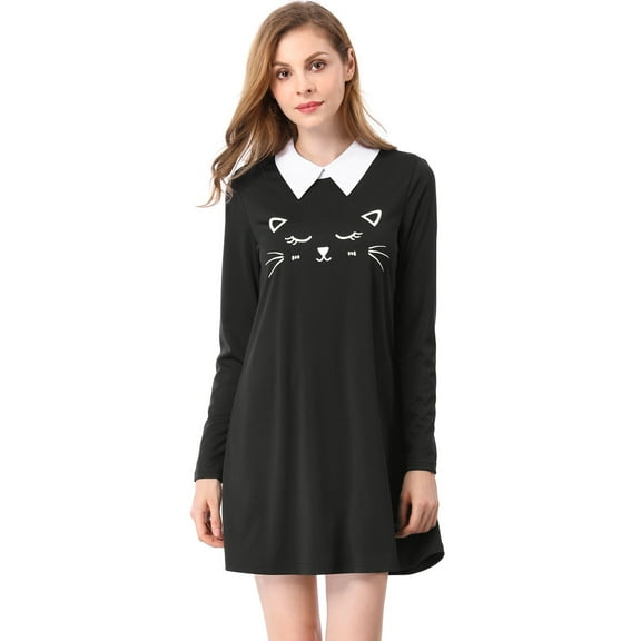 MODA NOVA Junior's Contrast Collar Flare Hem Above Knee Dress