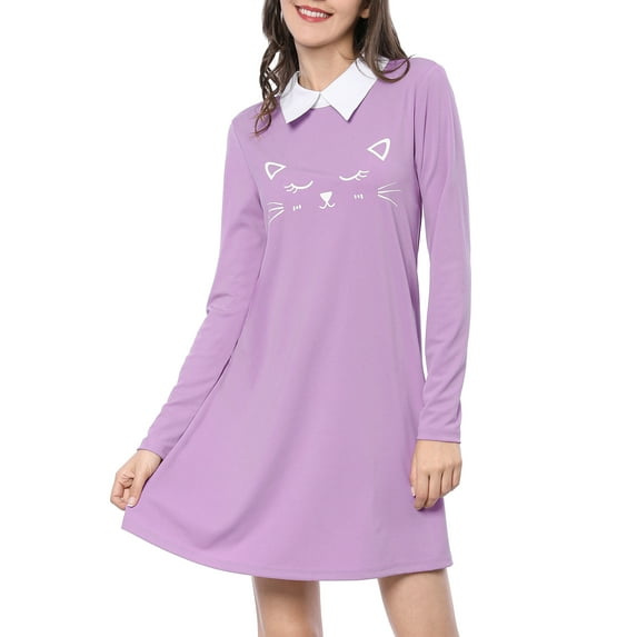 MODA NOVA Junior's Contrast Collar Flare Hem Above Knee Dress