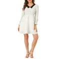 thumbnail image 1 of MODA NOVA Junior's Contrast Collared Puff Sleeve Heart Printed Flare Mini Dress White 2XL, 1 of 5