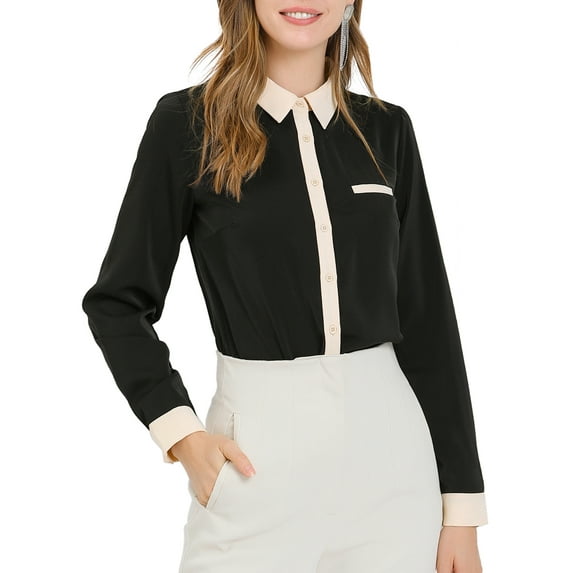 MODA NOVA Junior's Contrast Color Button Down Long Sleeve Shirt Black S